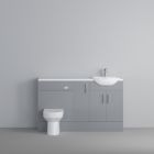 Fairford Connect Gloss Grey 1400mm Pack, Vanity, WC and 1 FS Cupboard Unit. White worktop. Chrome Fittings