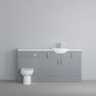 Fairford Connect Gloss Grey 1600mm Pack, Vanity, WC and 2 FS Cupboard Units. White worktop. Chrome Fittings