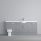 Fairford Connect Gloss Grey 1900mm Pack, Vanity, WC and 3 FS Cupboard Units. White worktop. Chrome Fittings