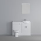 Fairford Connect Gloss White 1000mm Pack, Vanity, WC and Mirror Unit. White worktop. Chrome Fittings