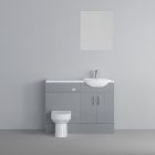 Fairford Connect Gloss Grey 1000mm Pack, Vanity, WC and Mirror Unit. White worktop. Chrome Fittings