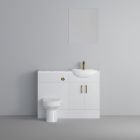 Fairford Connect Gloss White 1200mm Pack, Vanity, WC and Mirror Unit. Matt Marble worktop. Brushed Brass Fittings