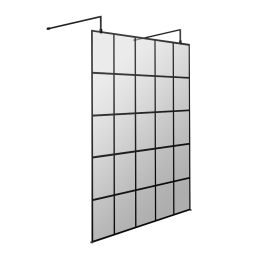 Fairford 8mm, Matt Black Grid Wetroom Shower Screen with 2 Support Arms - 1950mm High