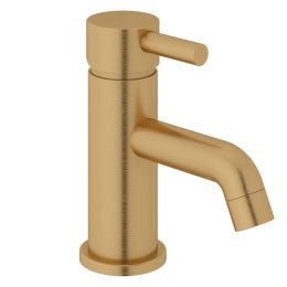 Fairford Element 5 Brushed Brass Mini Basin Mixer with Push Button Waste