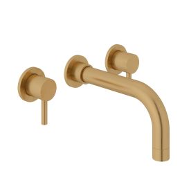 Fairford Element 5 Brushed Brass Wall Mounted Basin Mixer, 3 Hole