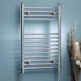 Fairford Straight 800 x 500mm Chrome Electric Towel Rail - On/Off Control