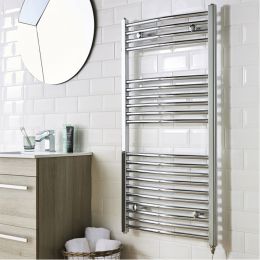 Fairford Curved 1000 x 500mm Chrome Electric Towel Rail - On/Off Control