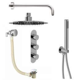 Fairford Element 5 Concealed Shower Kit with Handset, Wall Mounted Rain Head and Bath Overflow Filler, Chrome