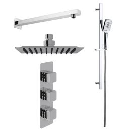 Fairford Una Concealed Shower Kit with Slide Rail Kit and Wall Mounted Rain Head, Chrome