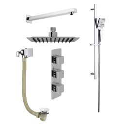 Fairford Una Concealed Shower Kit with Slide Rail Kit, Wall Mounted Rain Head and Bath Overflow Filler, Chrome