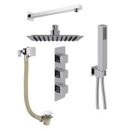 Fairford Una Concealed Shower Kit with Handset, Wall Mounted Rain Head and Bath Overflow Filler, Chrome
