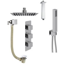 Fairford Una Concealed Shower Kit with Handset, Ceiling Mounted Rain Head and Bath Overflow Filler, Chrome