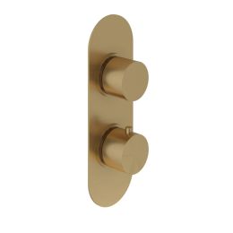 Fairford Element Brushed Brass Round Concealed Twin Shower Valve, 1 Outlet