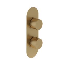 Fairford Element Brushed Brass Round Concealed Twin Shower Valve with Diverter, 2 Outlet