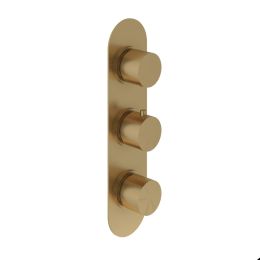 Fairford Element Brushed Brass Round Concealed Triple Shower Valve, 2 Outlet