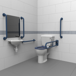 Close Coupled Doc M Toilet Pack with Dark Blue Concealed Fixing Grab Rails