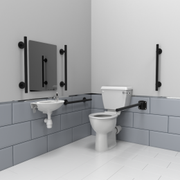 Pro Close Coupled Doc M Toilet Pack with Matt Black Grab Rails