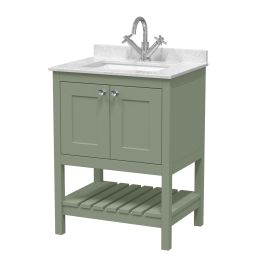Fairford Juliette 600mm Fern Green 1 Tap Hole Floorstanding Vanity Unit with Marble Top