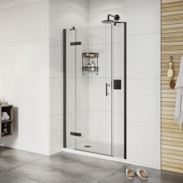 Fairford Pro 8 Black Frameless 8mm Hinged Shower Door with 2 Inline Panels
