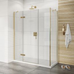 Fairford Pro 8 Brushed Brass Frameless 8mm Hinged Shower Door with 2 Inline Panels