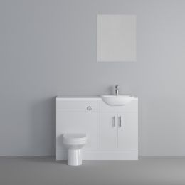 Fairford Connect Gloss White 1200mm Pack, Vanity, WC and Mirror Unit. White worktop. Chrome Fittings