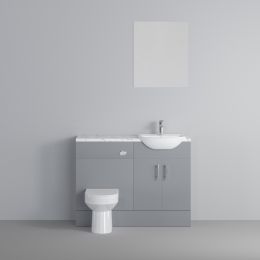 Fairford Connect Gloss Grey 1200mm Pack, Vanity, WC and Mirror Unit. Matt Marble worktop. Chrome Fittings