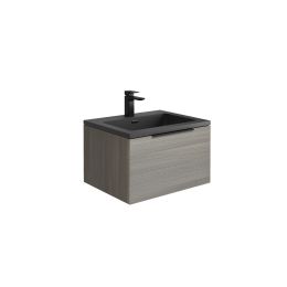 Fairford Tone 600mm Wall Hung Vanity Unit with Brushed Brass Frame and Matt Grey Basin