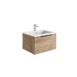 Fairford Tone 600mm Rustic Oak Wall Hung Vanity Unit with Brushed Brass Frame and White Basin