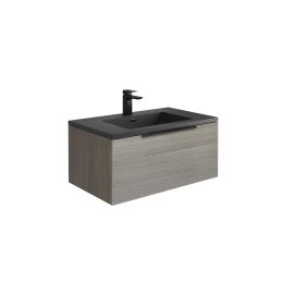 Fairford Tone 800mm Wall Hung Vanity Unit with Brushed Brass Frame and Matt Grey Basin