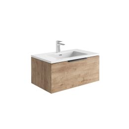 Fairford Tone 800mm Rustic Oak Wall Hung Vanity Unit with Brushed Brass Frame and White Basin