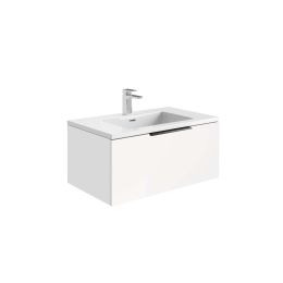 Fairford Tone 800mm Wall Hung Vanity Unit with Brushed Brass Frame and White Basin