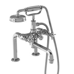 Burlington Arcade Deck Mounted Bath Shower Mixer in Chrome with Crosshead Handles