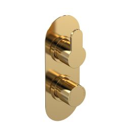 Fairford Element 10 Brushed Brass Round Concealed Twin Shower Valve with Diverter, 2 Outlet