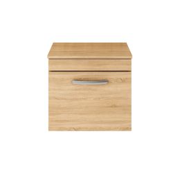Fairford Carnation 500mm Natural Oak Wall Hung 1 Drawer Vanity Unit, with Worktop