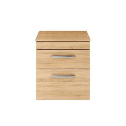 Fairford Carnation 500mm Natural Oak Wall Hung 2 Drawer Vanity Unit, with Worktop