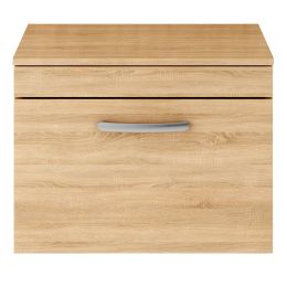 Fairford Carnation 600mm Natural Oak Wall Hung 1 Drawer Vanity Unit, with Worktop