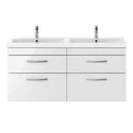 Fairford Carnation 1200mm Gloss White Wall Hung 4 Drawer Double Vanity Unit