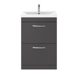 Fairford Carnation 600mm Gloss Grey Floor Standing 2 Drawer Vanity Unit, with Basin