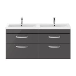 Fairford Carnation 1200mm Gloss Grey Wall Hung 4 Drawer Double Vanity Unit