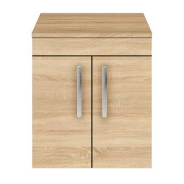 Fairford Carnation 500mm Natural Oak Wall Hung 2 Door Vanity Unit, with Worktop