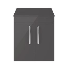 Fairford Carnation 500mm Gloss Grey Wall Hung 2 Door Vanity Unit, with Worktop