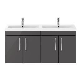 Fairford Carnation 1200mm Gloss Grey Wall Hung 4 Door Double Vanity Unit