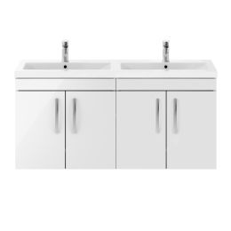 Fairford Carnation 1200mm Gloss White Wall Hung 4 Door Double Vanity Unit