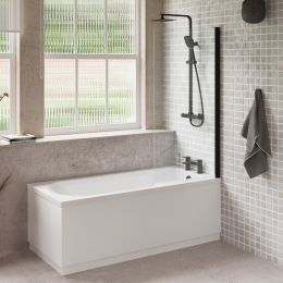 Fairford Novus 1800 x 800mm Bath Pack with Bath, Matt Black Rectangular Screen, Tap, Shower and Panel