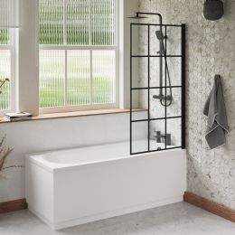 Fairford Novus 1600 x 700mm Bath Pack with Bath, Matt Black Grid Screen, Tap, Shower and Panel
