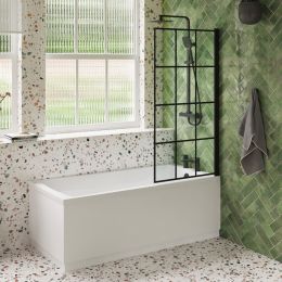 Fairford Dunsford 1600 x 700mm Bath Pack with Bath, Matt Black Grid Screen, Tap, Shower and Panel