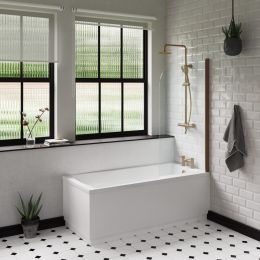 Fairford Dunsford Bath Pack with Bath and Brushed Brass Screen, Tap, Shower and Panel