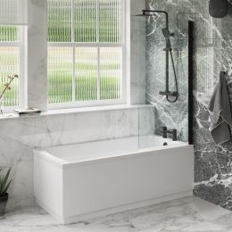 Fairford Dunsford Bath Pack with Bath and Matt Black Rectangular Screen, Tap, Shower and Panel