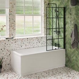 Fairford Dunsford Bath Pack with Bath and Matt Black Grid Screen, Tap, Shower and Panel