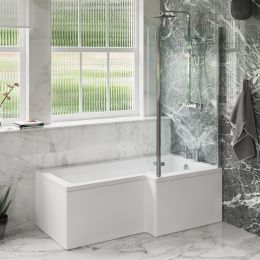 Fairford L Shape Bath Pack with Bath, Shower Screen, Tap, Round Shower Kit and Panel